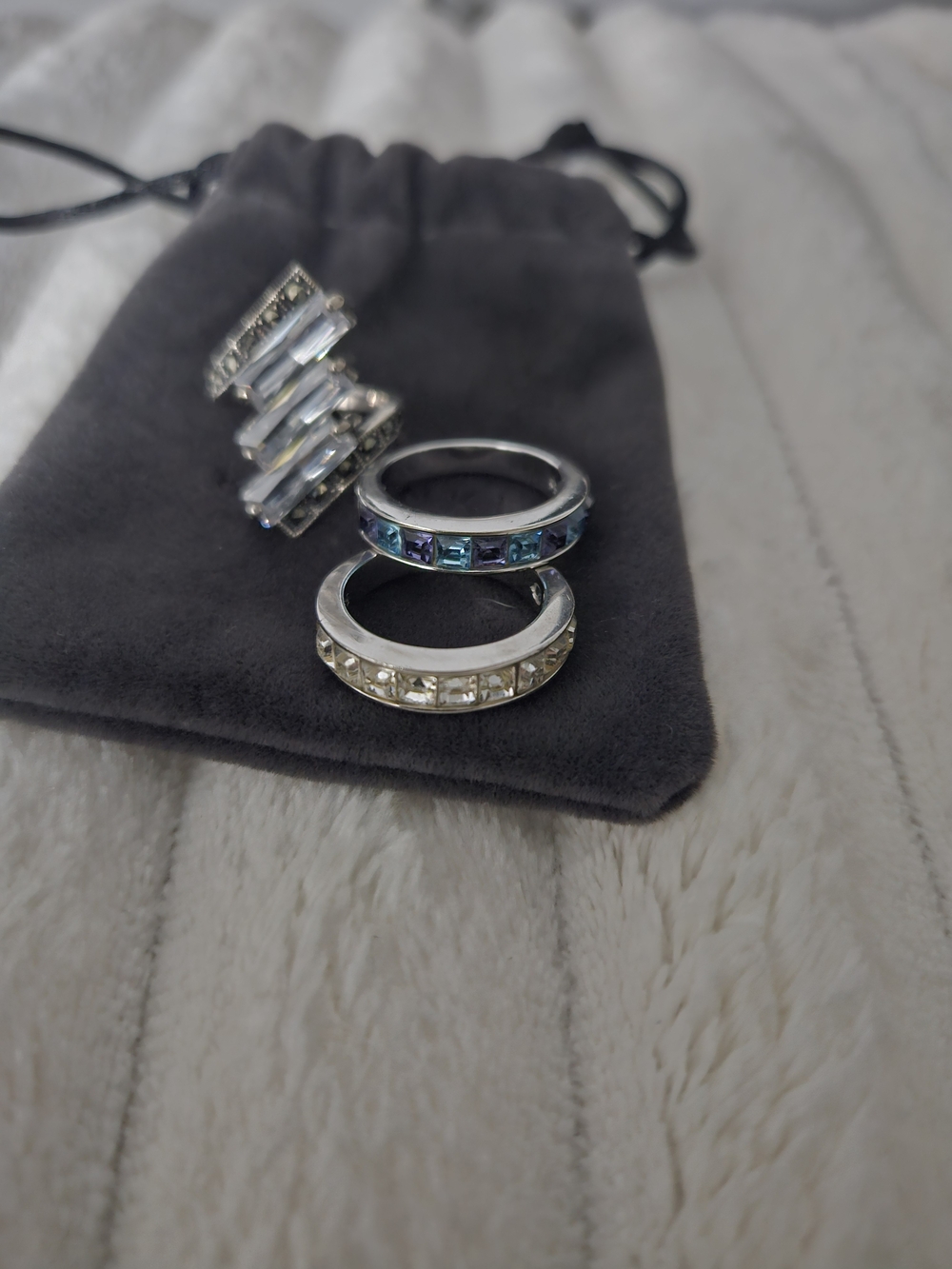 Sterling Silver Multi-Stone Stackable Rings - Blue & Clear Accents